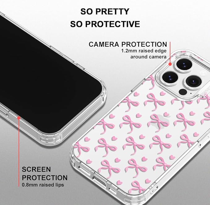 MOSNOVO Case for iPhone 14 Pro, [Buffertech 6.6ft Military-Grade Drop Protection] [Anti Peel Off Tech] Clear TPU Bumper Phone Case Cover Design - Bowtiful Love