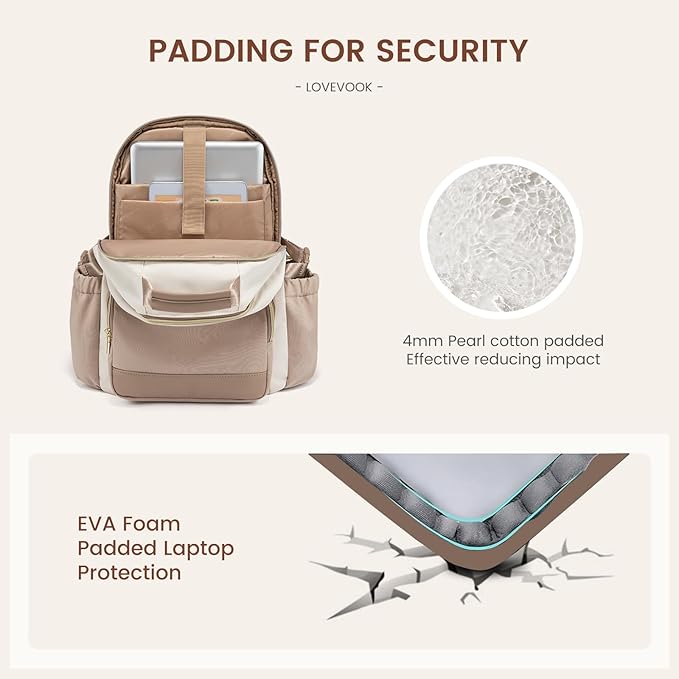 LOVEVOOK Laptop Backpack for Women with Pouch Pocket for Large Capacity Cup,18 Inch Laptop Computer Bag Travel Backpack Purse,Waterproof Work Business Backpack College Teacher Bags,Beige-Khaki