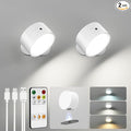 LED Wall Mounted Lights, Rechargeable Wall Sconces Lamp, 3 Color Temps & Remote and Touch, 360° Rotation Dimmable Cordless Wall Light for Study Bedroom Reading Bedside(White, 2 Pack)