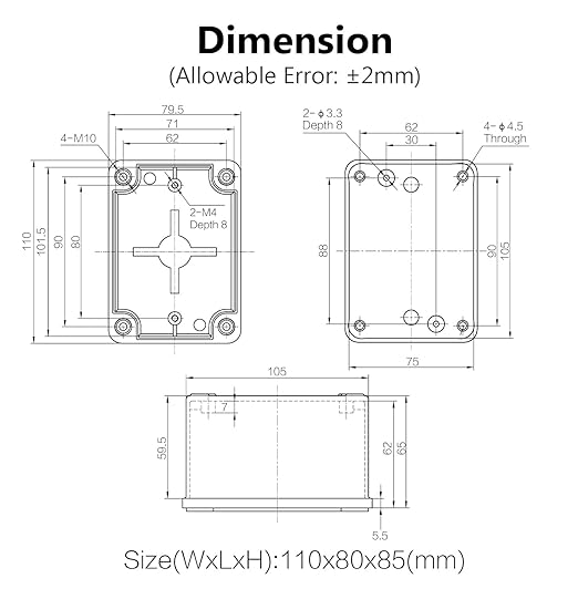 LeMotech Junction Box IP67 Waterproof Dustproof ABS Plastic Project Box for Electrical Outdoor Enclosure Gray 4.3 x 3.1 x 3.3 inch (110 x 80 x 85 mm)
