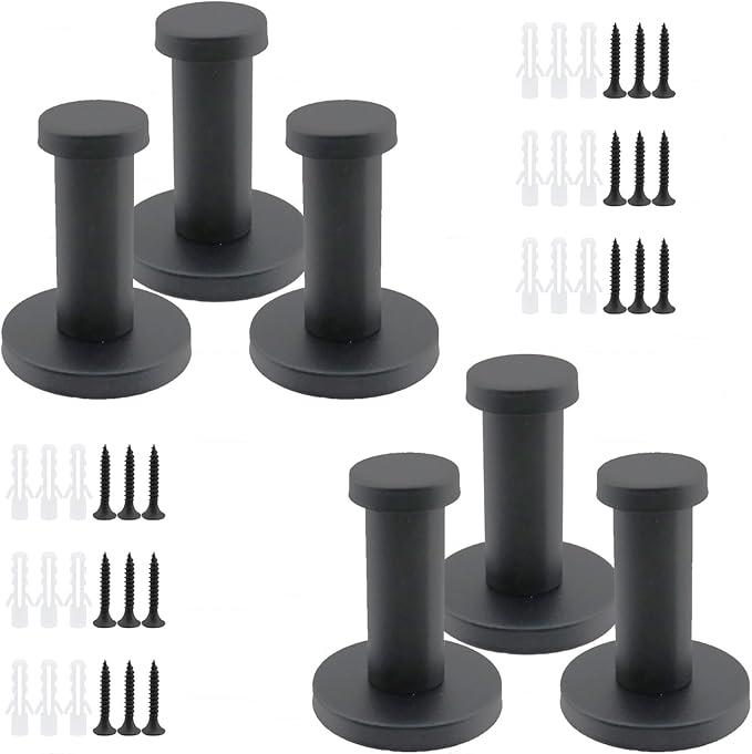 Wall Hooks Heavy Duty Coat Hooks Stainless Steel Clothes Hanger for Hanging Bathroom Towels Handbag Black 2-inch Length with 16mm Shank Dia - Pack of 6
