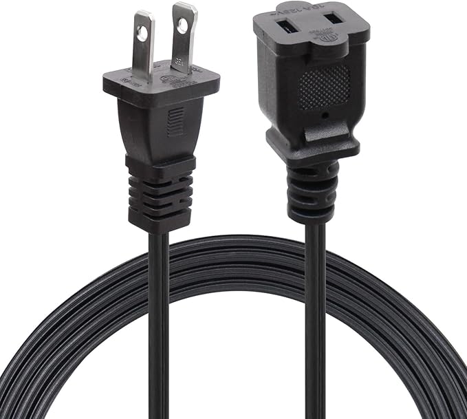 Black Extension Cord 10 Ft,2 Prong Extension Cords US Flat and Thin Male/Female Power Cable, UL Listed Perfect for Home Appliances, Office or Christmas Lights