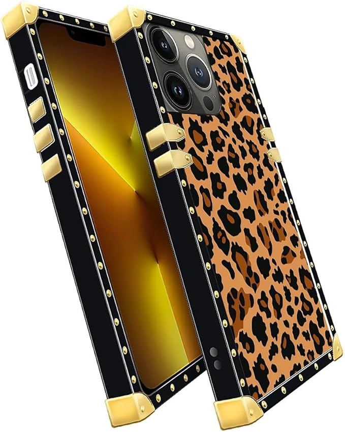 Compatible with iPhone 13 Pro Case, Brown Leopard Texture Luxury Golden Decoration for Girl Women Soft TPU Shockproof Protective Hard PC Back for iPhone 13 Pro