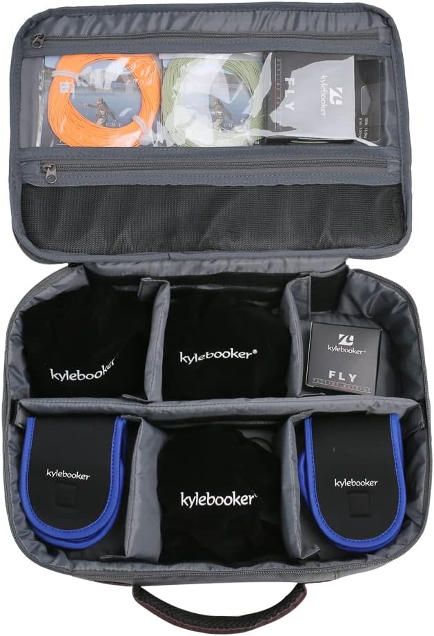 Kylebooker Fly Fishing Reel and Gear Case, Portable Tackle Organizer Storage Travel Bag for Spinning Baitcasting Fly Reels
