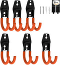 Garage Hooks Heavy Duty, 6 Pack Small Round Steel Garage Storage Hooks with Anti-Slip Coating, Multi-Purpose Ladder Hooks for Hanging Garden Tools, Hoses, Bikes and Folding Chairs (Orange)