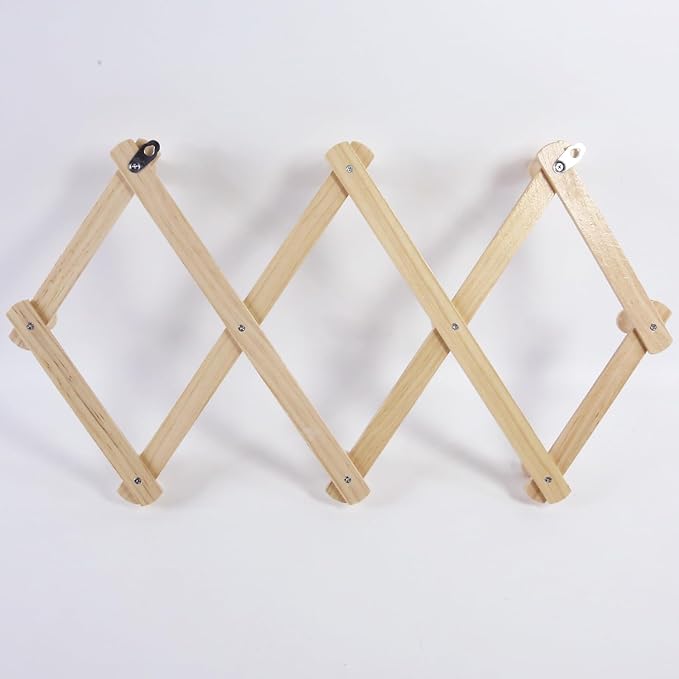 AMAPON Accordion Style Expandable Wall Wooden Coat Rack 10 Hooks (Pegs) Hang Hats Jackets Coffee Mug Purses Necklaces Towels Cap Leash Scarves Data Line Kitchenware