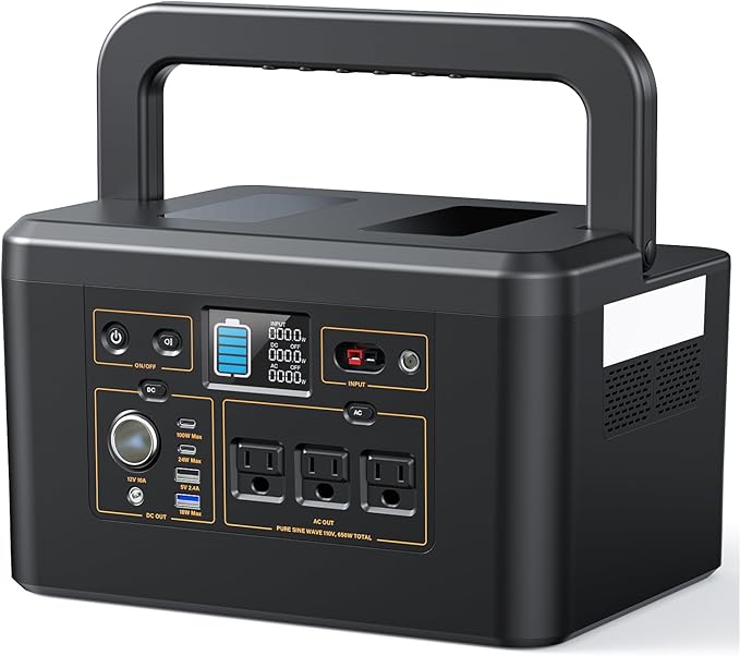 Portable Power Station 650W (1200W Peak), 576Wh Solar Generator, LiFePO4 Battery 3.5 Hour Fast Charging, Solar Generator for Home & Emergency Backup, Hurricane, CPAP (Solar Optional)