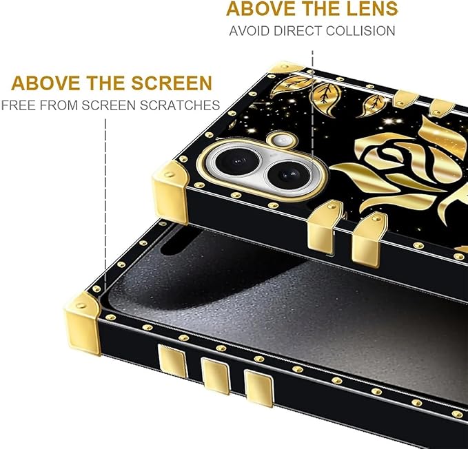 for iPhone 17 Case Luxury Golden Decoration for Girl Women Soft TPU Shockproof Protective Hard PC Back for iPhone 17 Crazy Pattern Shine Gold Rose