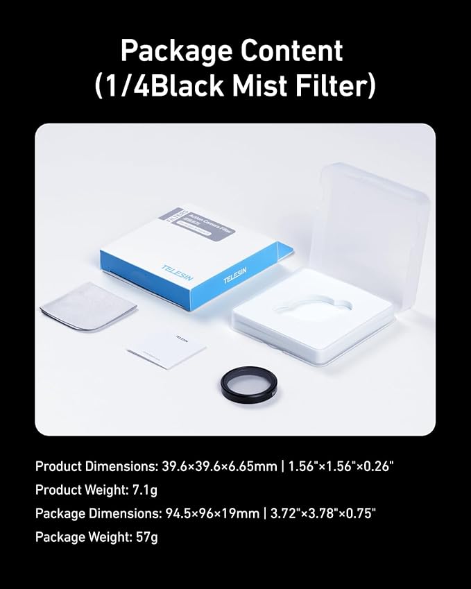 TELESIN Black Diffusion 1/4 Filter for DJI Osmo Action 5 Pro/4/3, Cinematic Mist Filter for Soft Highlight Glow & Skin Smoothing, HD Optical Glass Multi-Coated Lens Filter with Aluminum Frame