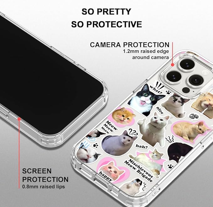 MOSNOVO Case for iPhone 15 Pro Max, [Buffertech 6.6ft Military-Grade Drop Protection] [Anti Peel Off Tech] Clear TPU Bumper Phone Case Cover Design - The Cat Brigade