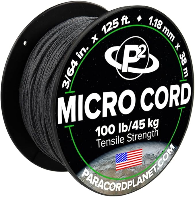 Paracord Planet Micro Paracord – Thin Braided Cord for Crafting, Fishing, and DIY Projects in 125 ft Spools – Gunmetal