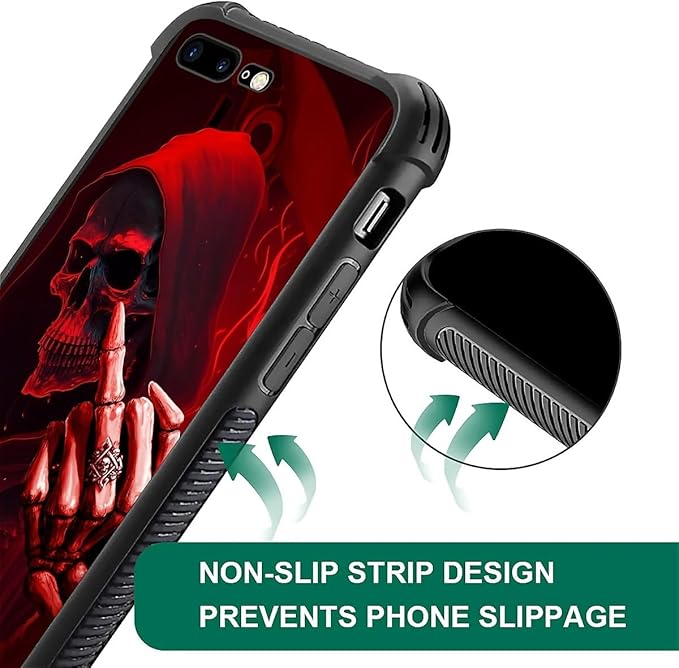 for iPhone 7/8 Case, Gestures Funny Skull Pattern Graphic Design Girl Boy Soft Silicone Hard Acrylic Shock Protection for iPhone 7/8