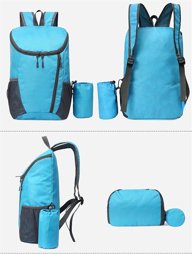 Portable Foldable Backpack Folding Mountaineering Bag, Ultralight Outdoor Cycling Rucksack, Travel Hiking Knapsack (Sky Blue)