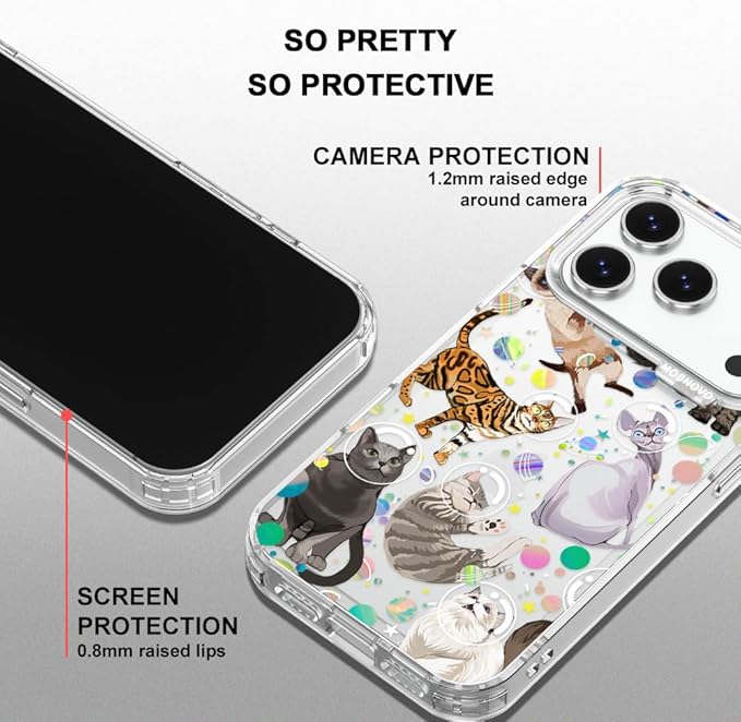 MOSNOVO for iPhone 17 Pro Case | Military Grade 6.6ft Drop Tested | Camera Control | Clear with Space Cat Design