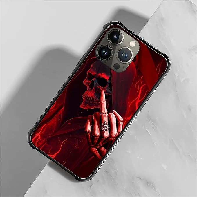 for iPhone 14 Pro Case, Gestures Funny Skull Pattern Graphic Design Girl Boy Soft Silicone Hard Acrylic Shock Protection for iPhone 14 Pro