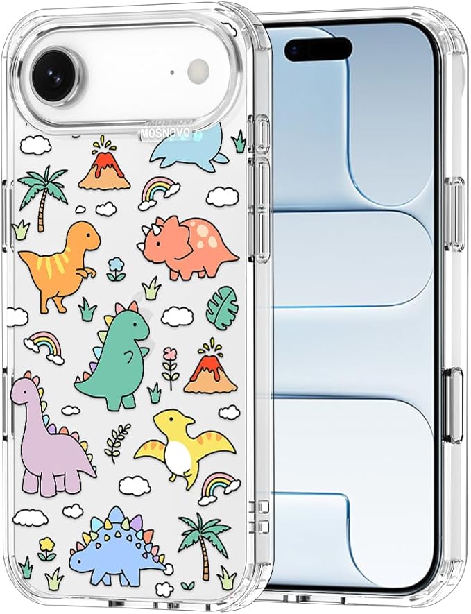 MOSNOVO for iPhone Air Case | Military Grade 6.6ft Drop Tested | Camera Control | Clear with Dinosaur Land Design