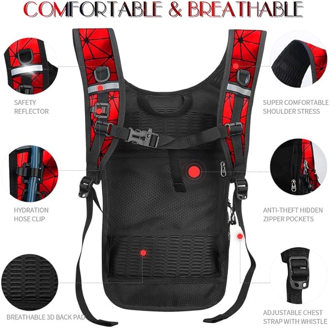 Hydration Pack, Water Backpack with 3L Hydration Bladder Lightweight Insulation, Festival Essential, Rave Hydration Backpack, Hydropack Backpack for Rave, Hiking, Biking, Festival Gear