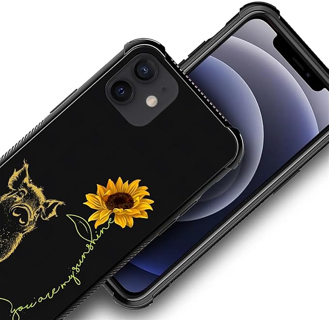 for iPhone 11 Case, Pig Sunflower Yellow Sunshine Pattern Graphic Design Girl Boy Soft Silicone Hard Acrylic Shock Protection for iPhone 11