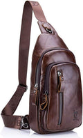 Hebetag Leather Sling Bag Crossbody Backpack for Men Women Travel Outdoor Business Casual Shoulder Chest Bags Day Pack Daypack Brown