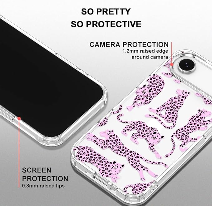 MOSNOVO for iPhone Air Case | Military Grade 6.6ft Drop Tested | Camera Control | Clear with Pink Leopard Design