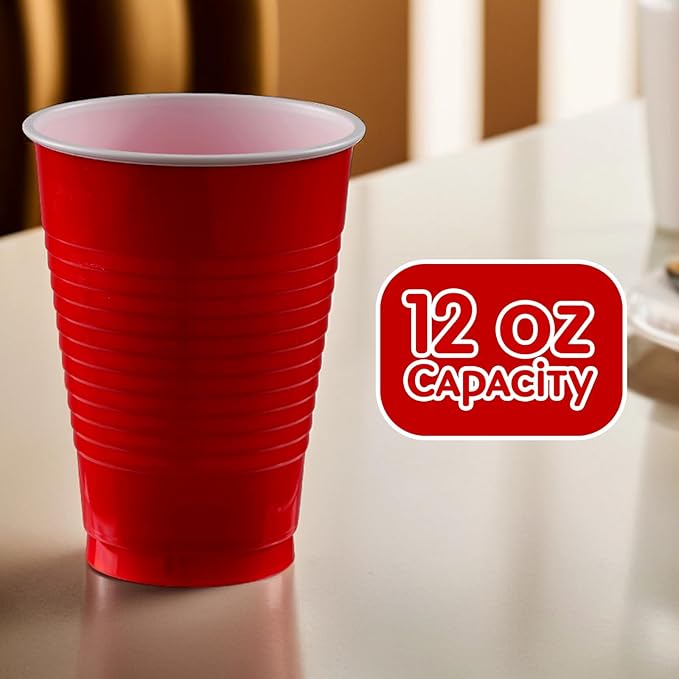 Apple Red Plastic Cups (Pack of 20) - 12 oz. - Versatile Drinkware for Indoor & Outdoor Parties, Weddings, Birthdays, Celebrations & More