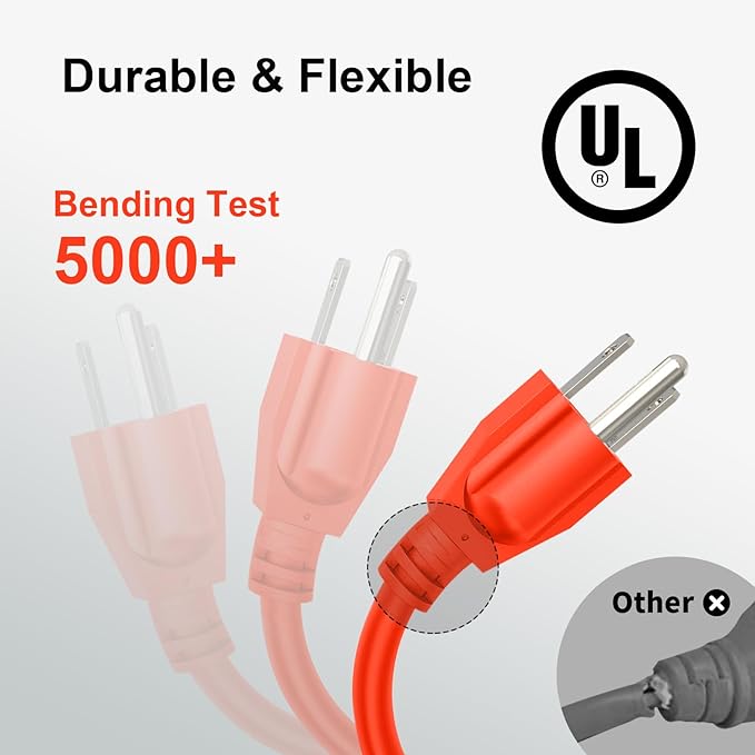 Outdoor Extension Cord Waterproof 5 FT, Orange 14/3 SJTW Heavy Duty, Flexible 100% Copper 3 Prong Extension Cord for Lawn, Garage,UL Listed