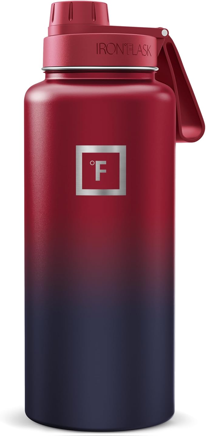 IRON °FLASK Camping & Hiking Hydration Flask with Spout, Wide Mouth Insulated Stainless Steel Sports Water Bottle - Dark Rainbow 32 oz - Spout (1 Lid)