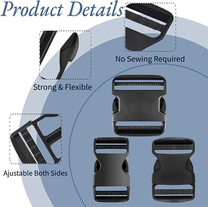 4 Pack 2 Inch Buckle Quick Side Release, Heavy Duty Plastic Side Release Buckles for Backpacks, Pet Collars, Paracord Crafts, Luggage & Outdoor Gear