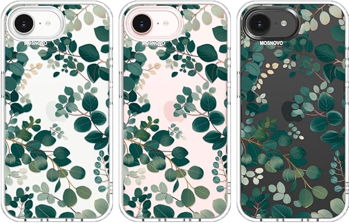 MOSNOVO for iPhone 17e Case/iPhone 16e Case, Shockproof Military-Grade Protection 6.6ft Drop Tested, Clear Phone Case for iPhone 16e / iPhone 17e, Eucalyptus Design