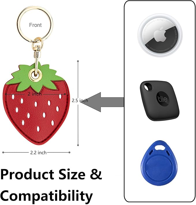 Universal Smart Tag Holder Fit for Tile Mate, AirTag, Galaxy SmartTag, eufy SmartTrack Link, Key Fob, Leather Cute Air Tracker Case with Key Rings, (Strawberry)