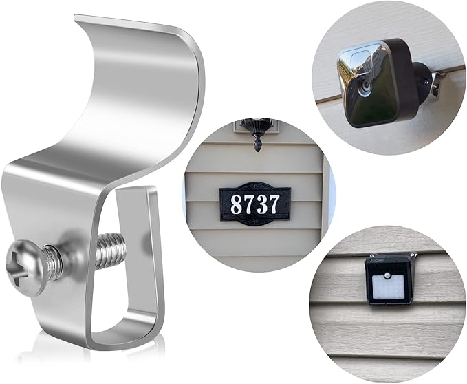 Antimbee Vinyl Siding Clips,20-Pack No-Hole Outdoor Camera Mount,Vinyl Siding Hanger for Blink, Arlo, Ring, No-Damage, No Drilling, Weatherproof-304 Stainless Steel Home Siding Hooks - New Upgrade