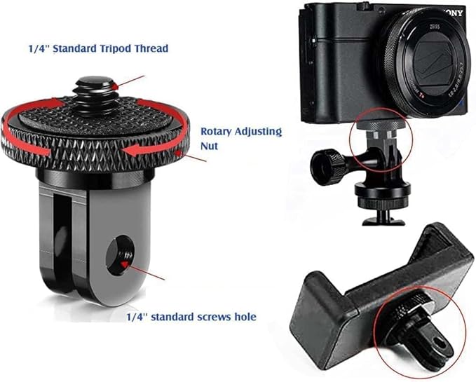 Aluminum Camera Tripod Adapter 1/4"-20 Conversion Adapter Mounts Compatible with Gopro Action Cameras Insta360 and Other Standard 1/4 Accessories, Quarter Inch Mount Adapter (Type EE)