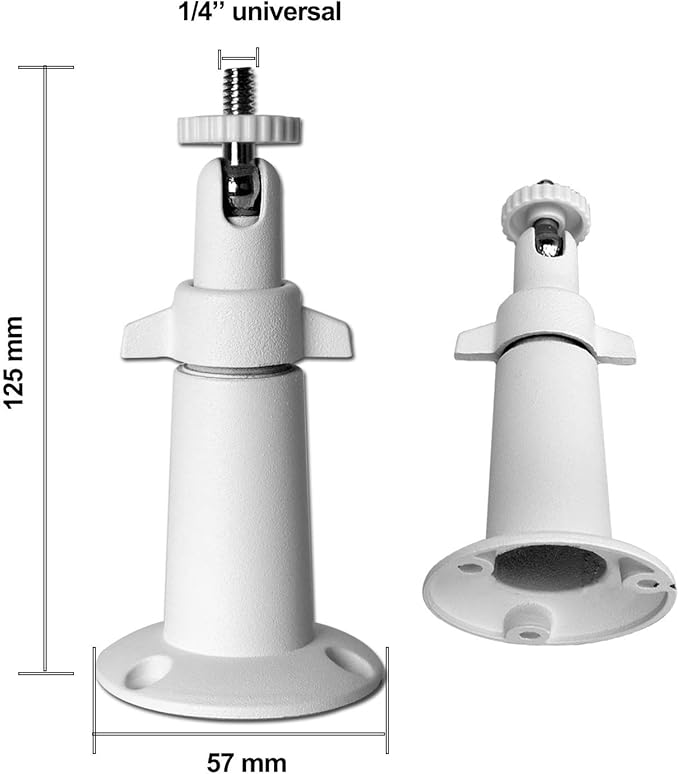 Security Camera Wall Mount Bracket (1/4'') Adjustable Indoor/Outdoor Mount Compatible with Arlo, WYZE, Amcrest, TENVIS, Faleemi, Wansview, CCTV Camera and Other Compatible Models (2 Pack / White)