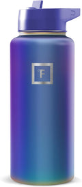 IRON °FLASK Camping & Hiking Hydration Flask with Straw, Wide Mouth Insulated Stainless Steel Sports Water Bottle - Aurora 32 oz - Straw (1 Lid)