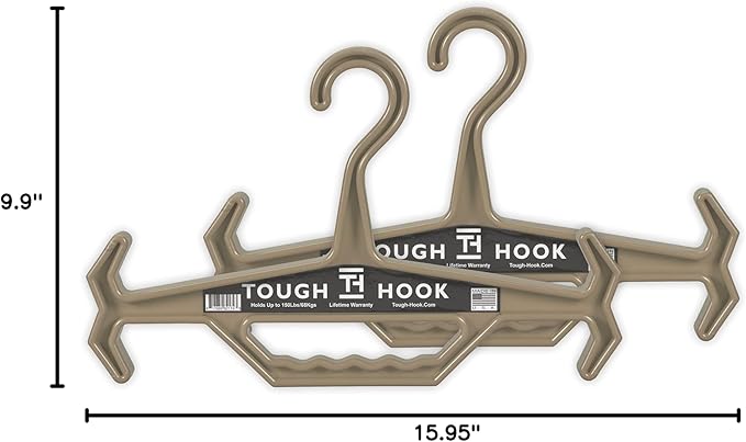 Tough Hook Original Heavy Duty Hangers – The Superhero of Hangers USA-Made, Anti-Slip ABS Resin Tactical Hanger for Police Gear, Scuba Gear & Dive BCD – DuraResin 200-lb Cap Wetsuit Hanger, 2 Tan