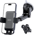 OQTIQ 3-in-1 Suction Cup Phone Holder Windshield/Dashboard/Air Vent, Dashboard & Windshield Suction Cup Car Phone Mount with Strong Sticky Gel Pad (Black & Silver)