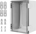 Junction Box IP65 Waterproof Dustproof ABS Plastic Enclosure, Outdoor and Indoor Project Box Hinged Clear Cover with Mounting Plate Wall Brackets, Outer Dimension 11.8"x 7.9" x 6.3", Grey