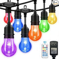 96FT Solar Outdoor String Lights, 30 Shatterproof Edison Bulbs, Dimmable Color Changing RGB LED Patio Lights with 2 Remote Controllers. Perfect for Backyard Decorative Lighting