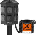 TiFFCOFiO Outdoor Power Strip with Stake Waterproof, 30 FT Extension Cord, 6 Grounded Outlets for Outdoor Lights, 14 AWG, 15A/1875W, ETL Listed