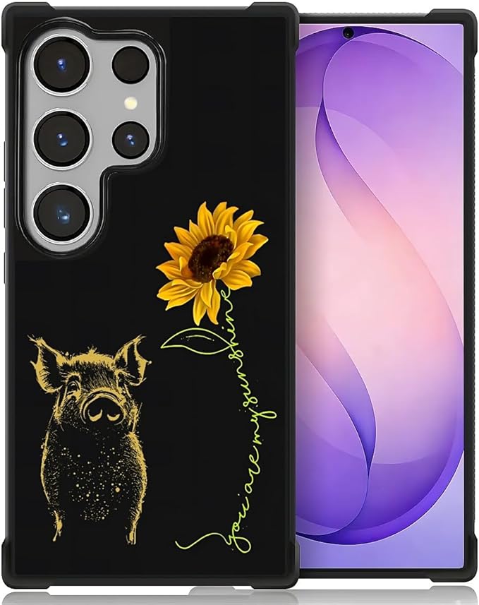 for Samsung Galaxy S26 Ultra Case,Graphic Design for Girl Boy Soft Silicone Hard Acrylic Shock Protection Designed for Samsung Galaxy S26 Ultra Pig Sunflower Yellow Sunshine Pattern
