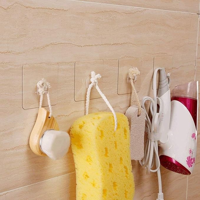 Ninth Five 30 Pack Adhesive Hooks for Hanging, 33lb Heavy Duty Wall Hooks, Clear Plastic Sticky Utility Hook for Home Kitchen Bathroom Office Use