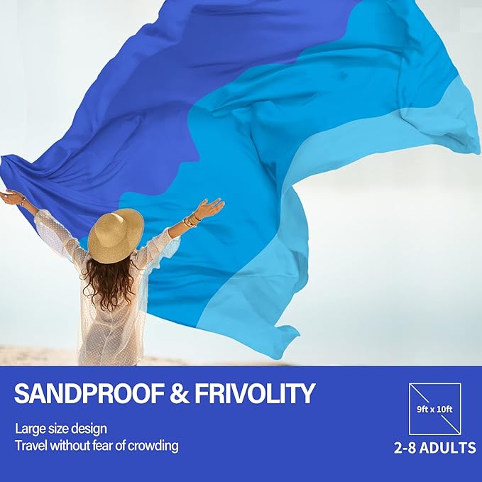 Famstar Beach Blanket Oversized Extra Large 10'X 9',Waterproof Sandproof Beach Blanket 2-8 Adults Lightweight Durable for Travel Camping Hiking Picnic