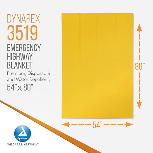 Dynarex Emergency Highway Blanket - Economy, Disposable and Water Repellent, Provides Full Coverage, Highly Visible for Safety, Yellow, 54” x 80”- 1 Case of 50 Emergency Highway Blankets