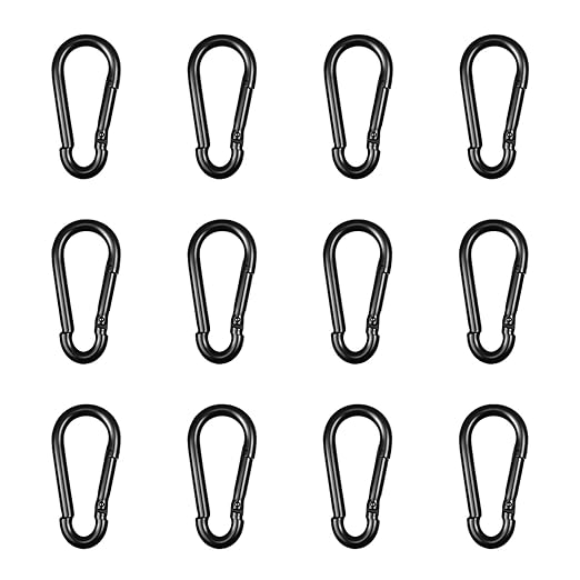 Black Carabiner, Heavy Duty Galvanized Steel Spring Snap Hook Carabiner Clips with 260LBS Holding Capacity, Ideal for Outdoor, Hammock, Swing and Travel (12PCS M6 2.4Inch)
