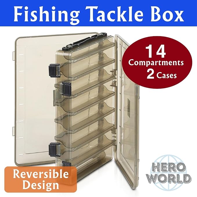 Fishing Tackle Box Set – 2-Pack Double-Sided Reversible Lure Organizer (Black,14-Slotx2)
