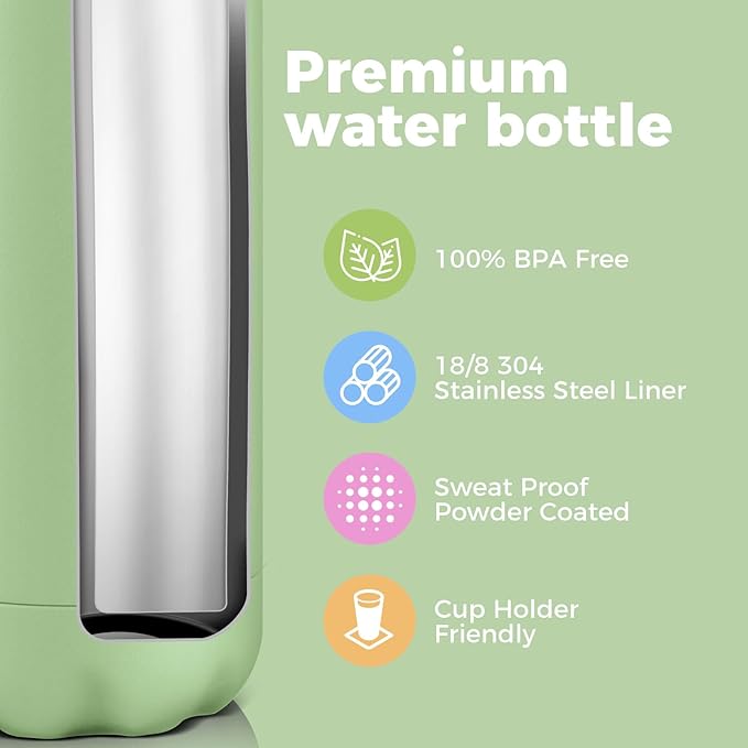 Volhoply 17oz Insulated Stainless Steel Water Bottle, Double Wall Vacuum Flask, Keeps Cold 24h & Hot 12h, Available in Packs of 1, 4, or 8（Green,1 Pack）