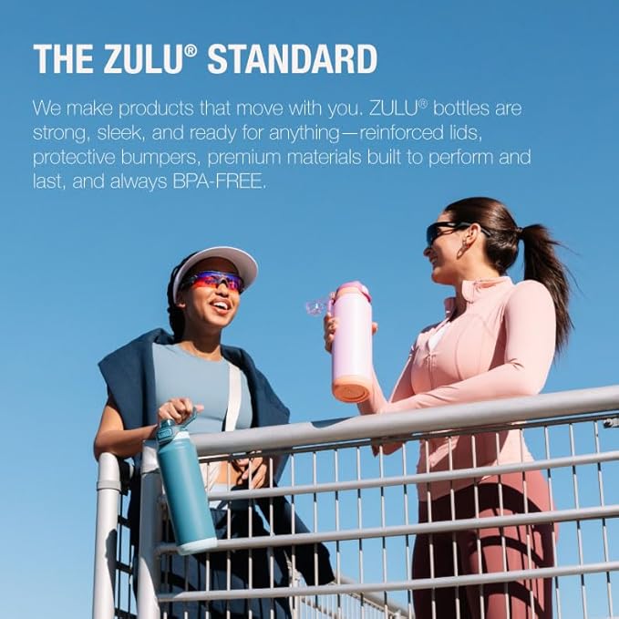 ZULU Base 40oz Stainless Steel Water Bottle with 3 Lids- Straw, Chug, Twist | Double Walled and Vacuum Insulated Metal Thermos | For Gym, Outdoor | Built in Carry Loop, Dishwasher Safe, Guac