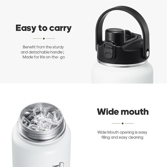 64oz Half Gallon Insulated Water Bottle with 2-in-1 Lid (Chug & Straw), Double Walled Vacuum Stainless Steel Water Bottles, Wide Mouth Leakproof Insulated Jug with Straw