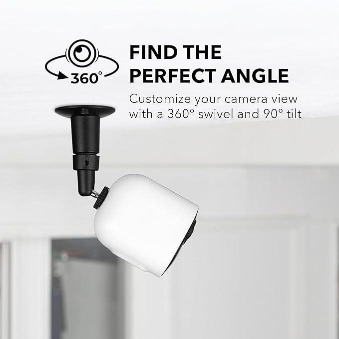Wasserstein Adjustable Metal Wall Mount for Arlo Essential 1st/2nd/3rd Gen/Go 2/Arlo Pro/3/4/Pro 5S 2K/Pro (6th Gen)/Ultra/Ultra 2/Ultra (3rd Gen) & Ring Stick Up Cam (Battery/Plug-In) (2-Pack, Black)