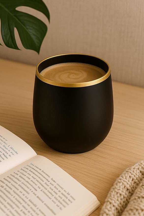 Oojami 40 count 12 Ounce Cups Unbreakable Stemless Plastic Wine Champagne Whiskey Glasses Elegant Durable Disposable Indoor Outdoor Ideal for Home, Office, Bars, Wedding, Black Gold Rim Matte
